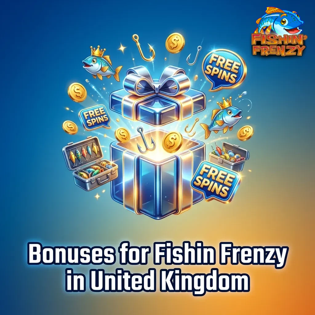 UK casino bonuses for Fishin Frenzy slot game including welcome offers, free spins, and VIP rewards