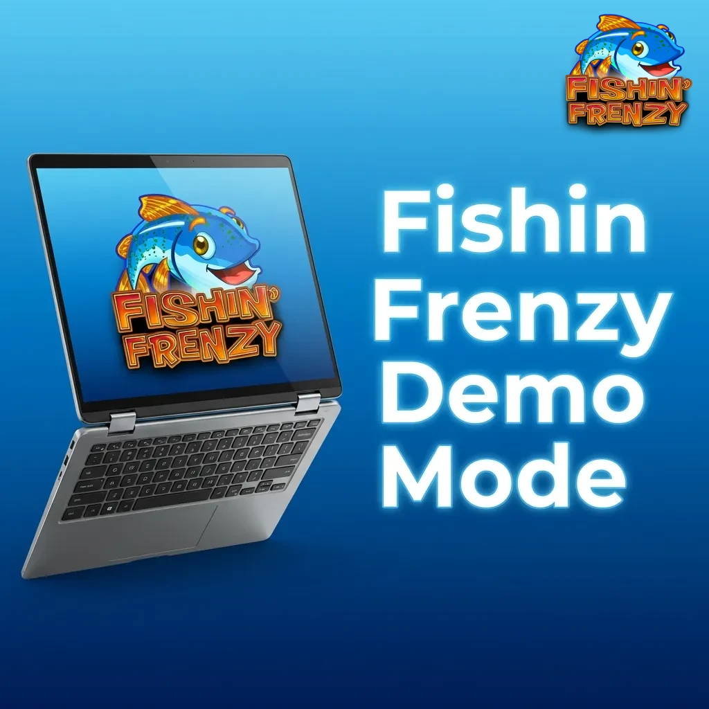 Fishin Frenzy slot game demo mode interface showing virtual credits and fishing-themed reels with bonus features displayed