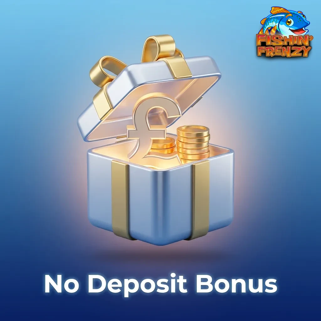 No-deposit bonus offers for Fishin Frenzy slot game, showing free spins and bonus funds for new casino players