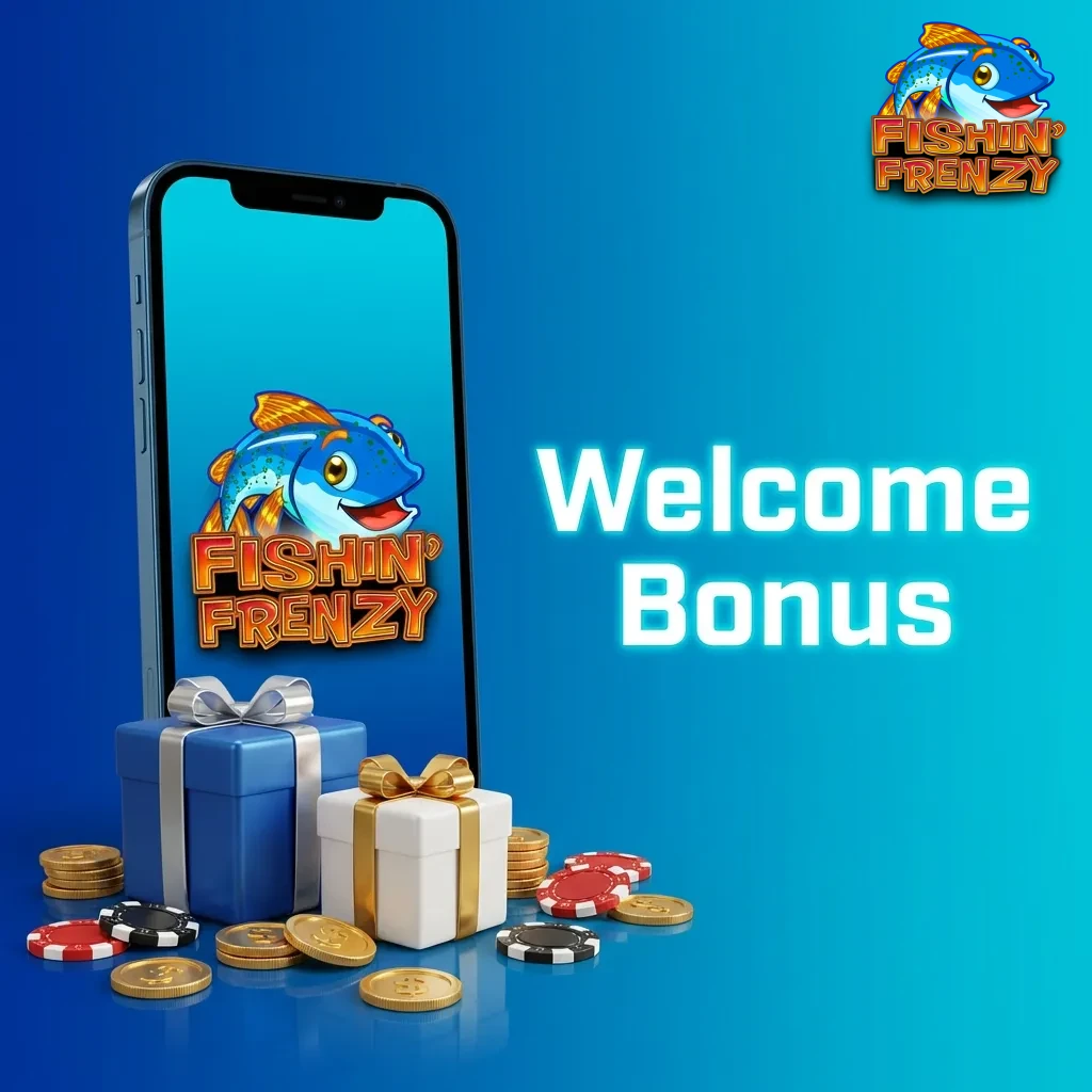 New players receiving welcome bonus with matched deposit and free spins for Fishin Frenzy slot game